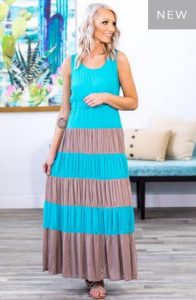 Free and Easy Color Block Sleeveless Maxi Dress in Tan and Blue